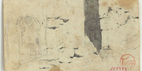 image for: Marià Fortuny - Carrer marroquí (anvers) / Ruc i figures marroquines (revers) - Cap a 1860-1862