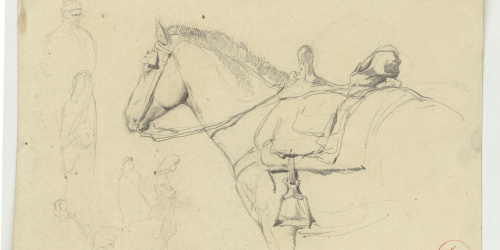 image for: Marià Fortuny - Cavall i esbós de figures - Cap a 1860-1862