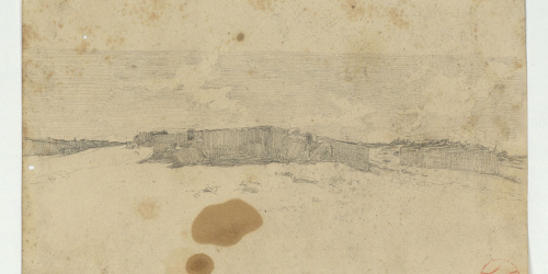 image for: Marià Fortuny - Paisatge marroquí amb figures (anvers) / Esbós de camells (revers) - Cap a 1860-1862