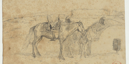 image for: Marià Fortuny - Marroquins, cavall i rucs en un paisatge - Cap a 1860-1862