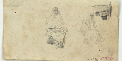 image for: Marià Fortuny - Dones marroquines (anvers) / Marroquí i altres apunts (revers) - Cap a 1860-1862