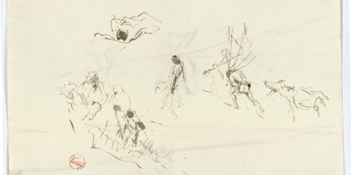image for: Marià Fortuny - Estudi per al quadre «Àrabs pujant un turó» (anvers) / Croquis de figures (revers) - Cap a 1862-1864