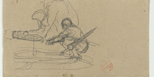 image for: Marià Fortuny - Guerrer a la gatzoneta i detall (anvers) / Esbós de paisatge muntanyenc (revers) - Cap a 1870-1872