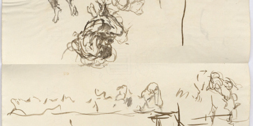 image for: Marià Fortuny - Croquis de composició (anvers) / Estudi per al quadre «El tribunal de l'Alhambra» (revers) - Cap a 1863-1868