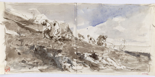 image for: Marià Fortuny - Estudi per al quadre «Àrabs pujant un turó» (anvers) / Dona en un balancí (revers) - Cap a 1862-1864