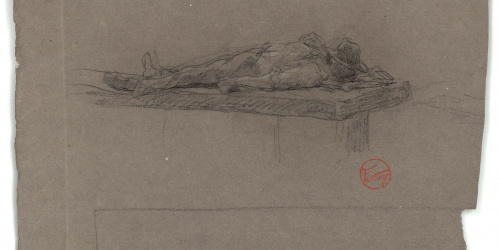 image for: Marià Fortuny - Home ajagut (anvers) / Arbre i tanca (revers) - Cap a 1863-1867