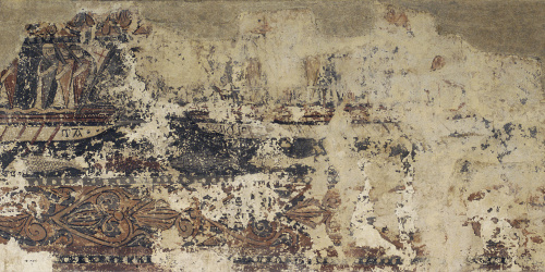 image for: Anònim. Aragó - Combat naval entre una galera cristiana i una de sarraïna, pintures profanes de Sixena  - Cap a 1200