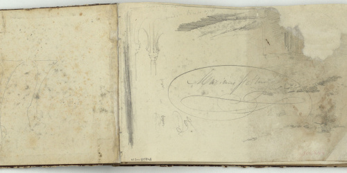 image for: Marià Fortuny - Esbossos arquitectònics i firma de l&#039;artista - Cap a 1862