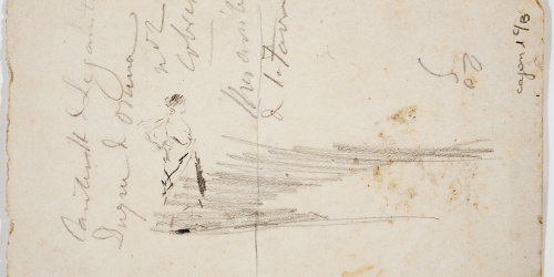 image for: Marià Fortuny - Croquis de figura femenina (anvers) / Plànol (revers) - Cap a 1870-1872