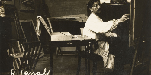 image for: Francesc Serra Dimas - Retrat del pintor Ricard Canals al seu taller - Cap a 1915