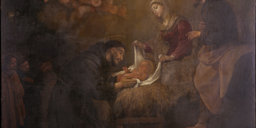 image for: Antoni Viladomat - Aparició de la Sagrada Família a sant Francesc en el pessebre de Greccio - Cap a 1729-1733