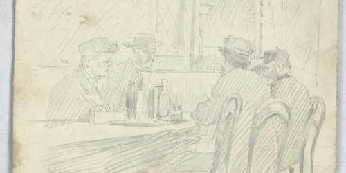 image for: Antoni Caba - Al cafè (anvers) / Estudi de figura masculina (revers) - Cap a 1860-1870