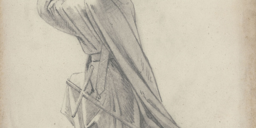 image for: Claudi Lorenzale - Estudi de figura suplicant per al quadre «Mort del rei Pere III a Vilafranca» - Cap a 1870