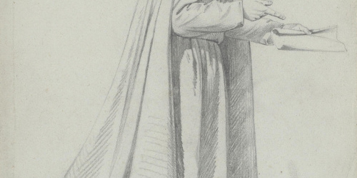 image for: Claudi Lorenzale - Cavaller amb indumentària medieval i un paper a la mà - Cap a 1870