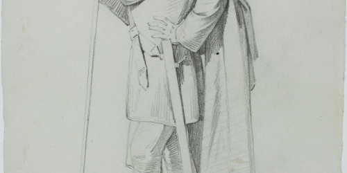image for: Claudi Lorenzale - Home amb indumentària medieval (anvers i revers) - Cap a 1860-1880