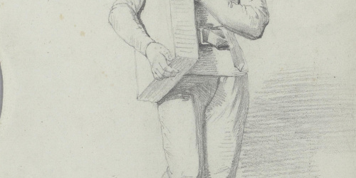 image for: Claudi Lorenzale - Estudi de jove amb una capsa sota el braç per al quadre «Els ambaixadors de la Diputació a Vilafranca prohibeixen a la Reina Joana que acompanyi el Príncep de Viana a... - Cap a 1870