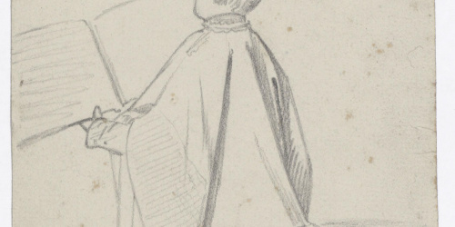 Claudi Lorenzale - Sacerdot agenollat i d'esquena pregant davant un llibre - Cap a 1850-1870 image for: Claudi Lorenzale - Sacerdot agenollat i d'esquena pregant davant un llibre - Cap a 1850-1870