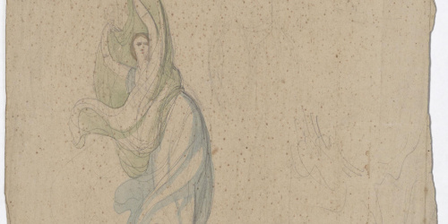 image for: Claudi Lorenzale - Figura femenina envoltada de vels - Cap a 1850-1870