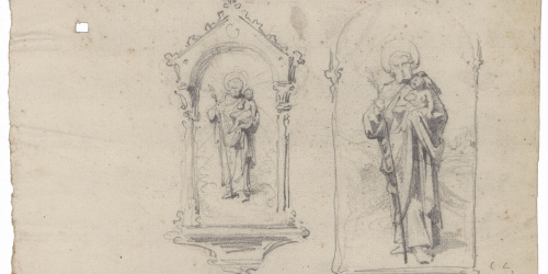 Claudi Lorenzale - Sant Josep portant al Nen (anvers) / Apunt de Sant Josep i proves de color (revers) - Cap a 1850-1870 image for: Claudi Lorenzale - Sant Josep portant al Nen (anvers) / Apunt de Sant Josep i proves de color (revers) - Cap a 1850-1870