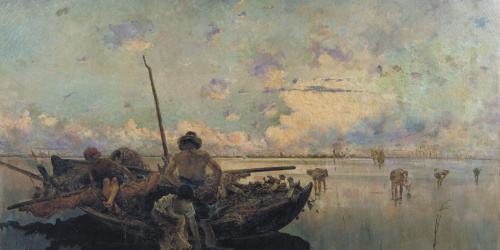 Arcadi Mas i Fondevila - Pescadors de cloïsses a la Llacuna de Venècia - Venècia, 1880 image for: Arcadi Mas i Fondevila - Pescadors de cloïsses a la Llacuna de Venècia - Venècia, 1880