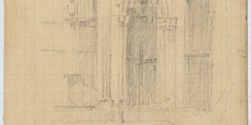 image for: Antoni Caba - Apunts del claustre de la catedral de Barcelona (anvers) / Estudi de figura (revers) - Cap a 1860-1870