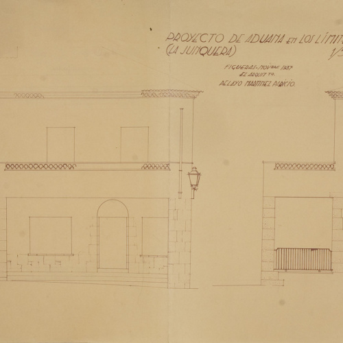 Xavier Nogués - Croquis d&#039;una paret i distribució dels plafons de rajoles amb un mapa d&#039;Espanya i un altre de Catalunya (anvers i revers) Projecte per a la decoració mural no realitzada de duana... - 1937