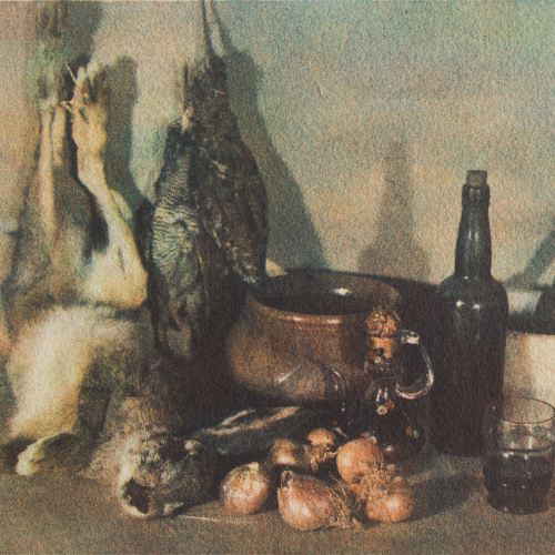 image for: Josep Maria Casals i Ariet - Natura morta amb conill, au, alls i ampolla de vi - Cap a 1930-1950