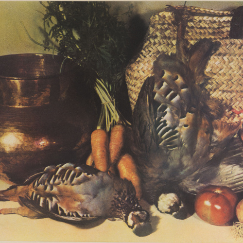 image for: Josep Maria Casals i Ariet - Natura morta amb gerra d&#039;aram, cistell i perdius - No datat