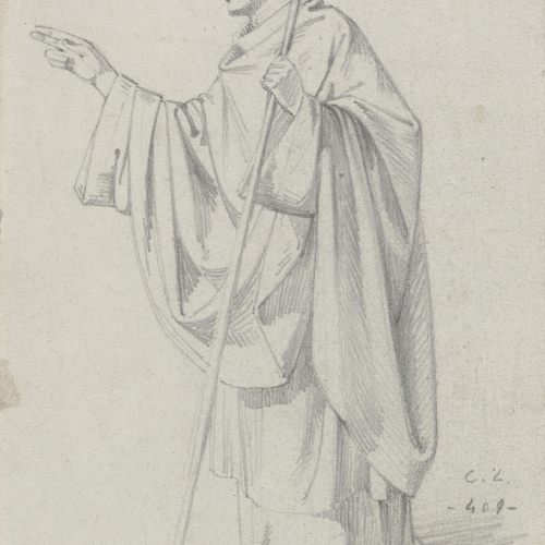 image for: Claudi Lorenzale - Home vestit amb una túnica i un bastó a la mà - Cap a 1850-1870