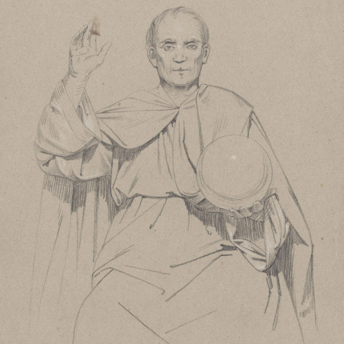 image for: Claudi Lorenzale - Home vestit a l&#039;antiga amb una bola a la mà esquerra - Cap a 1850-1870