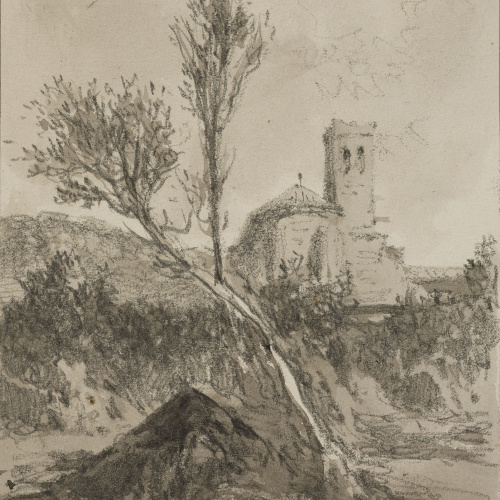 image for: Lluís Rigalt - Paisatge amb església romànica - 1873