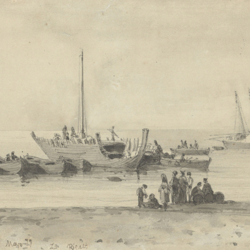 image for: Lluís Rigalt - Gent i barques a la platja de Barcelona - Maig de 1877