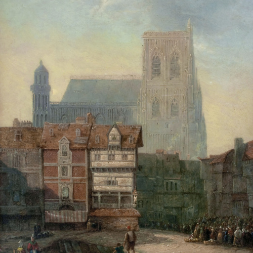 image for: Anònim. Escola holandesa - Paisatge urbà amb una església al fons (Bergen op Zoom?) - Segle XVII