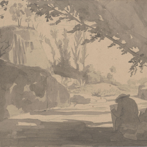 image for: Claudi Lorenzale - Paisatge amb dos homes dibuixant - Cap a 1840-1850