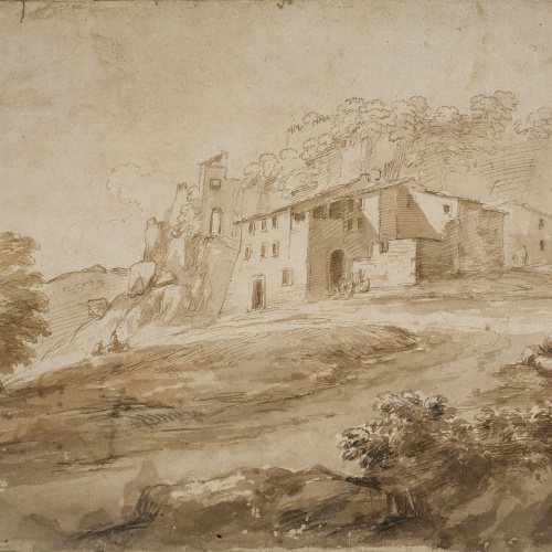 image for: Lluís Rigalt - Paisatge amb cases rurals - Cap a 1870-1880