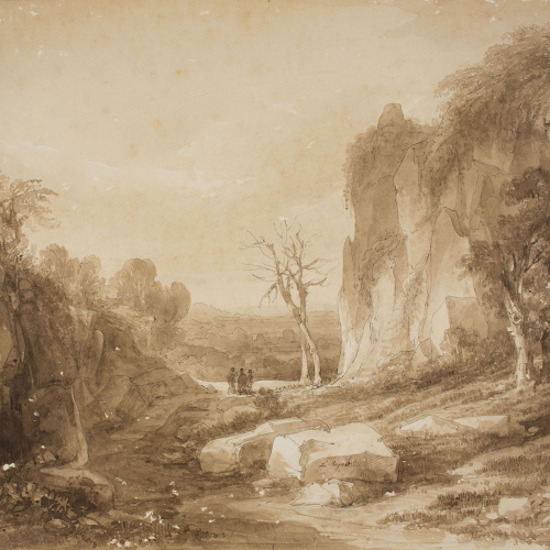 image for: Lluís Rigalt - Paisatge amb figures - Cap a 1840-1850