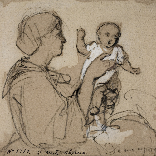 image for: Ramon Martí i Alsina - Retrat de Carlota Aguiló (dona de l&#039;artista) amb un nen petit als braços - Cap a 1850-1855