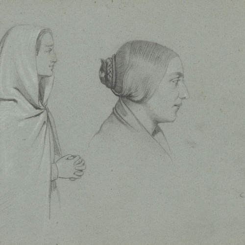 image for: Claudi Lorenzale - Dos retrats de dona de perfil - Cap a 1860-1880