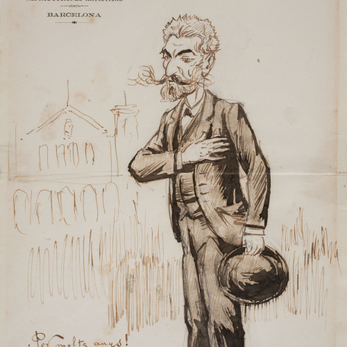 Josep Lluís Pellicer - Felicitació per a Carles Pirozzini (autoretrat) - 1896 image for: Josep Lluís Pellicer - Felicitació per a Carles Pirozzini (autoretrat) - 1896
