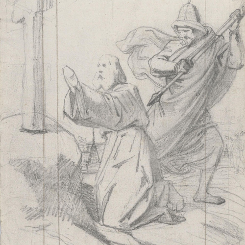 Claudi Lorenzale - Sant Tomàs implorant davant la Creu - Cap a 1850-1870 image for: Claudi Lorenzale - Sant Tomàs implorant davant la Creu - Cap a 1850-1870