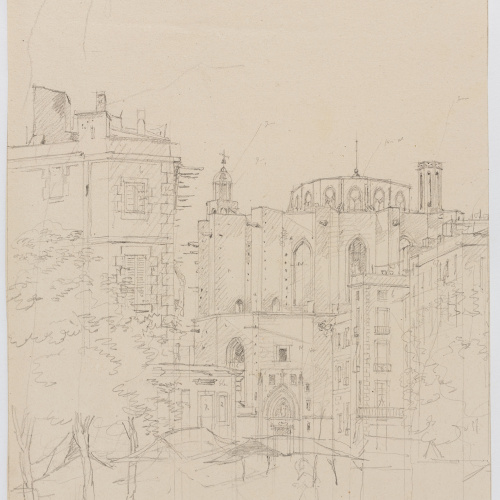 image for: Adolphe Hedwige Alphonse Delamare - Santa Maria del Mar des del Passeig Nou o de l’Esplanada a Barcelona - 1826