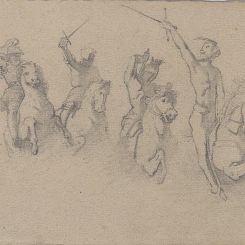 image for: Claudi Lorenzale - Quatre estudis per a una imatge de sant Jaume apòstol [?] - Cap a 1850-1870