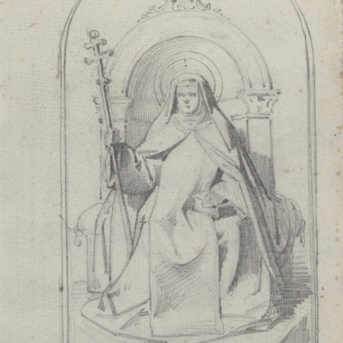 image for: Claudi Lorenzale - Santa [?] asseguda en un tron - Cap a 1850-1870