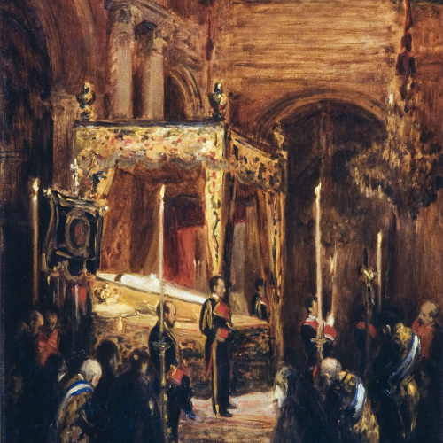 image for: Ramon Padró Pedret - ¡¡Hoy!! (exposició del cadàver de la reina María de las Mercedes al Saló de les Columnes del Palau Reial de Madrid) - 1878