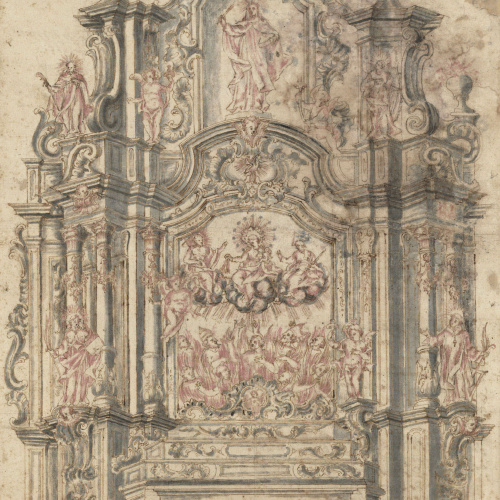image for: Anònim - Projecte de retaule de la Mare de Déu del Carme i les ànimes del purgatori - Primera meitat del segle XVIII