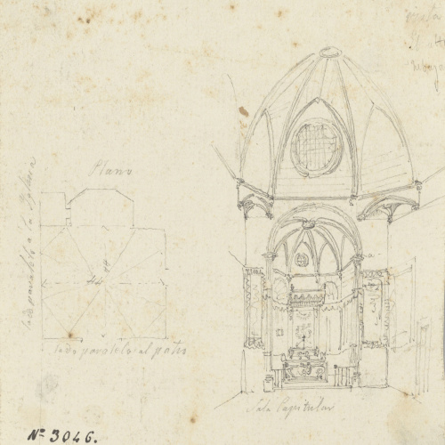 image for: Lluís Rigalt - Croquis i planta de la sala capitular de la catedral de Vic - Cap a 1850-1860
