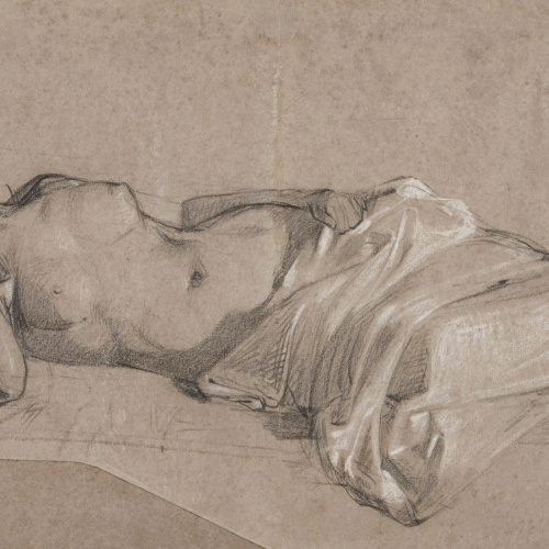 image for: Ramon Martí i Alsina - Nu femení ajagut al llit - Cap a 1860-1870