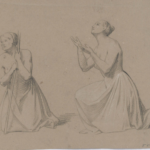 image for: Claudi Lorenzale - Nu masculí en actitud de pregària (anvers) / Estudi de figures femenines (revers) - Cap a 1860-1870 [1]