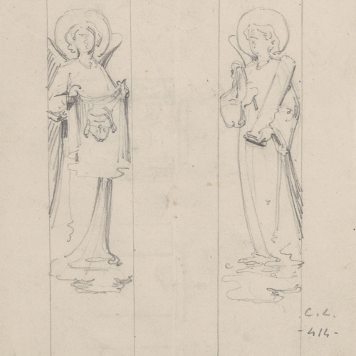 image for: Claudi Lorenzale - Dos àngels (anvers) / Projecte de tríptic (revers) - Cap a 1850-1870