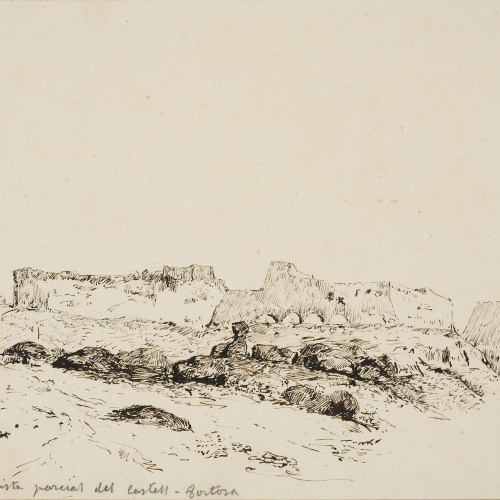 image for: Francesc Gimeno - Vista parcial del Castell-Tortosa (anvers) / Estudi d&#039;arbres (revers) - Cap a 1878